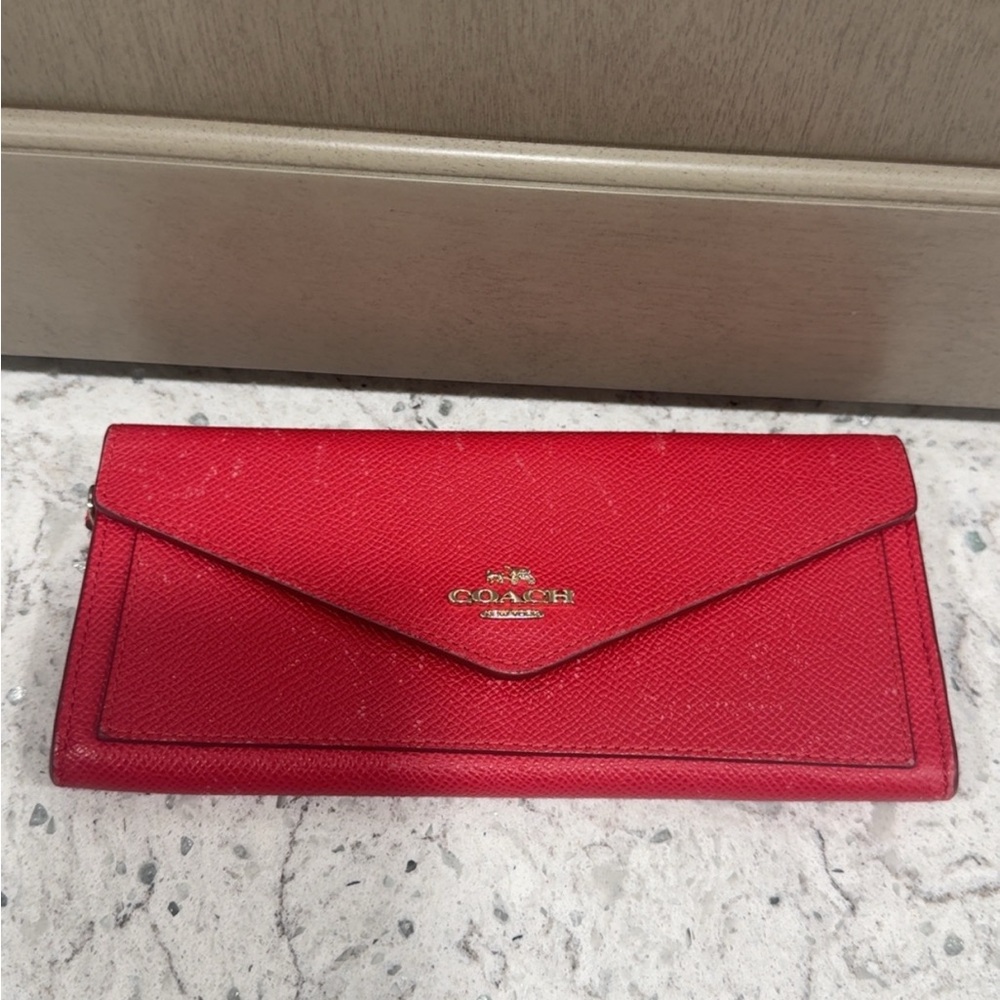 Coach Red Leather Wallet AUTHENTIC - Picture 2 of 7